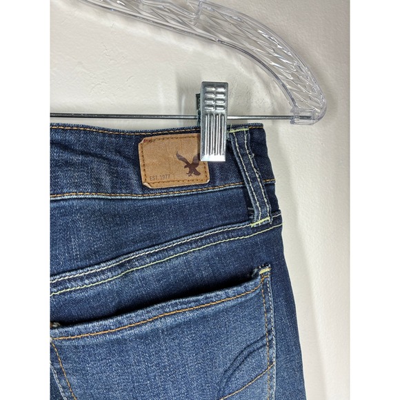 American Eagle Straight Super Stretch Jeans Womens 2 LONG Dark Wash Low Rise - Picture 7 of 10